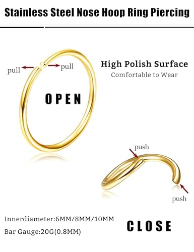 Drperfect 36Pcs 20G Nose Ring Hoop for Women Men 316L Stainless Steel Helix Tragus Lip Septum Ring Cartilage Earring Hoop Piercing Jewelry2