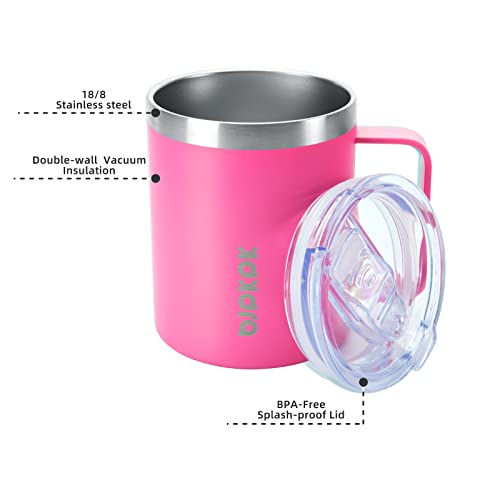 Image of BJPKPK 2PCS Insulated Coffee Mug with Lid, 14oz Stainless Steel Tumbler | Travel Coffee Mug with Handle, Vacuum Insulated Tumbler Cup for Camping, Office, Home, BPA Free Lid, Hot & Cold