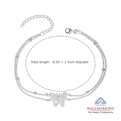 Image of TRUESILVER ACPL 925 Sterling Silver Anklets for Women | BIS Hallmarked Adjustable Chain Anklet with Charms | Beach Foot Jewelry | 1 Piece