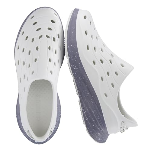 CUSHIONAIRE Fuel EVA Recovery Shoes for Men Lightweight Slip On Waterproof Sneaker Clogs with Cushioned Footbed and Ventilated Design Ivory/Gray 13