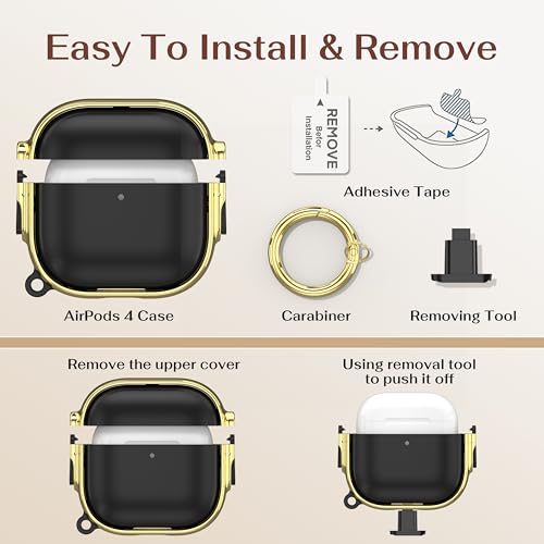 Image of Maxjoy for AirPods 4 Case, Clear AirPod 4th Generation Case Protective Soft Cute AirPod 4 Cover for Women Girly with Keychain for AirPods 4 Cover 2024,Gold /Black