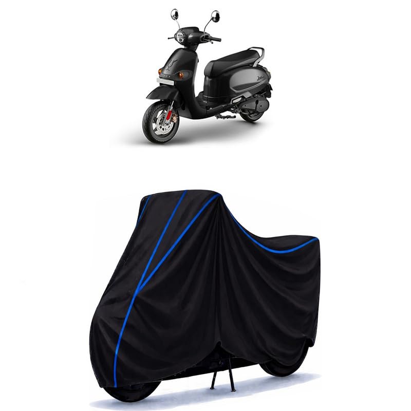 Image of Scooty Cover Water Resistant for e-Bike Mihos | Universal Scooter & Bike Cover | Heavy Duty UV Dust, Rain & Scratch Protection | Elastic Fit All Weather Indoor Outdoor | Black with Blue Piping