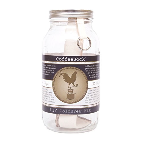 CoffeeSock Cold Brew Kit 64 Ounce - Reusable Organic Cotton Filter and Jar | Coffee Sock Cloth Coffee Filter | Zero-Waste & Eco-Friendly - 2 LITER
