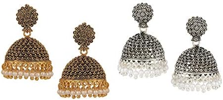 Efulgenz Indian Ethnic Vintage Bollywood Gypsy Oxidized Antique Traditional Temple Jhumka Jhumki Earrings for Women (Multipack)
