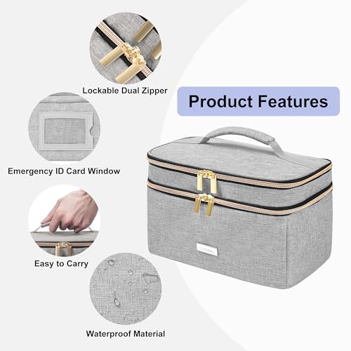 Image of Lexeeco Medicine Storage Bag Pill Bottle Organizer with Portable Small Pouch Travel Medication Bottle Organizer for Emergency Home First Aid Box Kit (Gray)