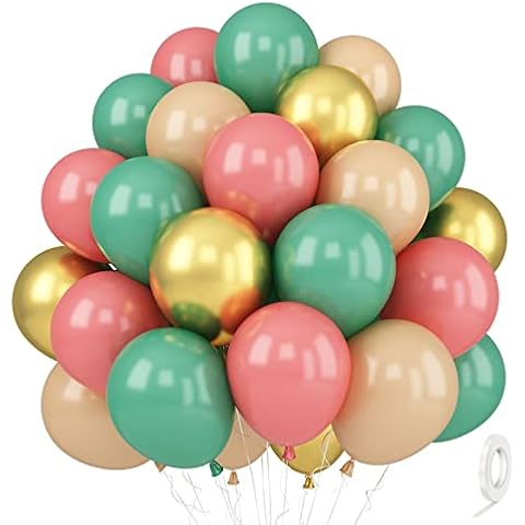 Olive Green Balloons,12 Inch 30Pcs Green Dusty Pink Apricot Balloon Metallic Gold Latex Balloons Helium Jungle Party Balloons for Birthday Wedding Baby Shower Decoration Cover