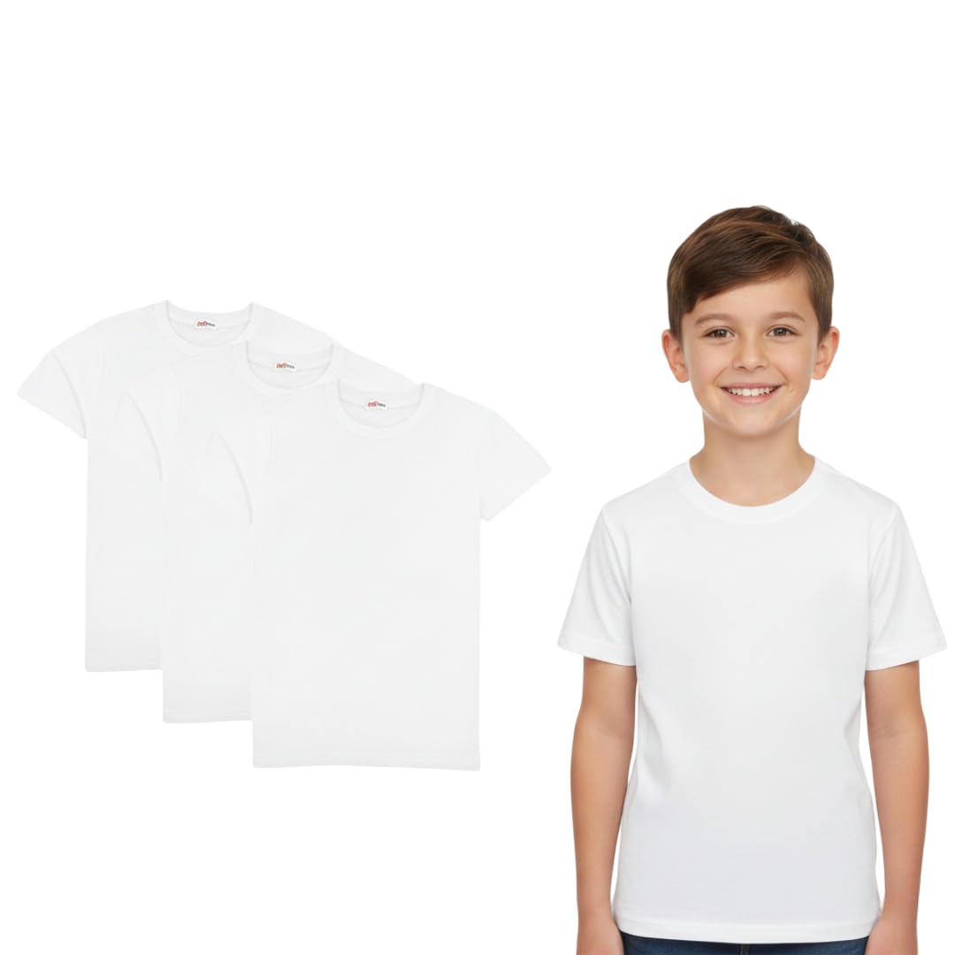 Boys Girls Pack of 3 Plain T Shirts Soft Feel PE School T Shirts Summer Tank Top & Tees Gift for Children Boys & Girls Age 2-3, 3-4, 5-6, 7-8, 9-10, 11-12 & 13 Years