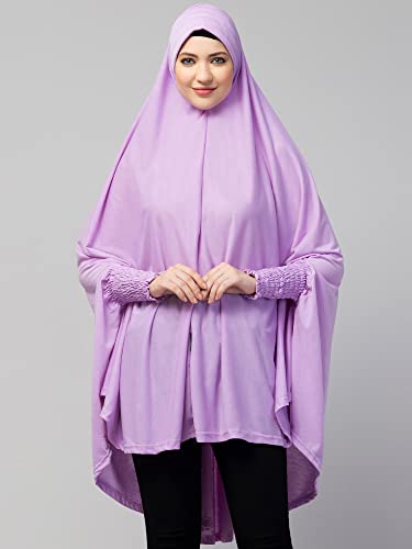 Image of NAZNEEN Women's Full Coverage Khimar Hijab with Sleeves and Under Cap |Solid Pattern Cotton Set for Hajj, Umrah, and Prayer| Comfortable One-Size Head CoveR