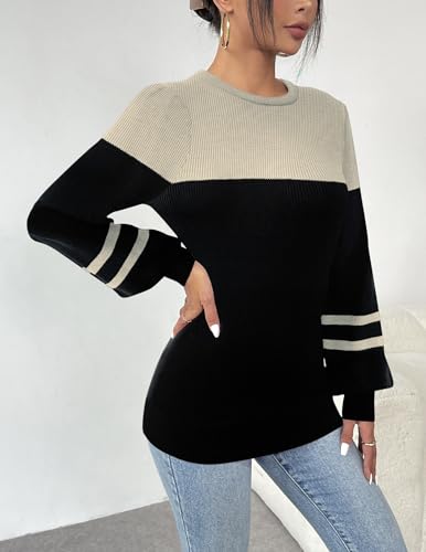 Image of Zeagoo Womens Sweaters Fall 2026 Dressy Casual Long Sleeve Shirts Ribbed Knit Winter Outfits Puff Pullover Jumper Tops