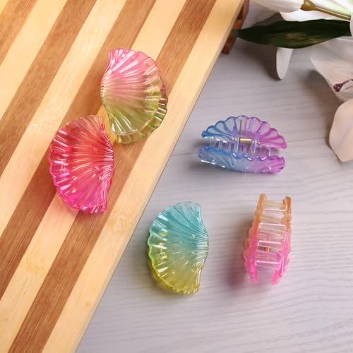 Image of 5 Pcs Korean Gradient Shell Hair Claw Clips Colorful and Durable Clutches Thick & Thin Hair, Strong Hold Hair Clutcher Accessories for Women & Girls