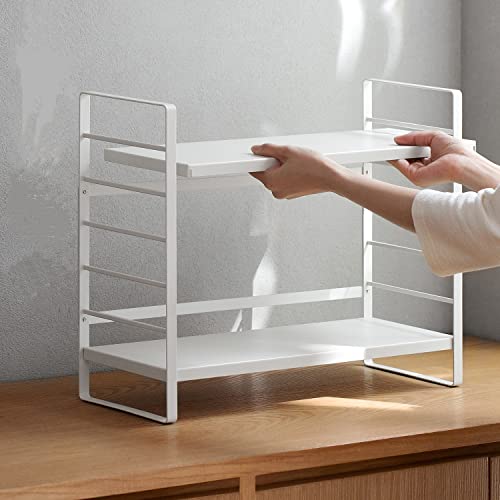Spakoo Eisen-Arbeitsplattenregal, verstellbare 3-stöckige Schrank-Organizer, nicht perforierte Eck-Aufbewahrungsregale für Küche, Badezimmer auf Tisch, weiß Cover
