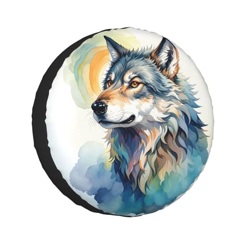 Image of Grey Wolf Spare Tire Cover Wheel Protector Weatherproof Wheel Cover Universal Decorative Accessories for Camper RV SUV Travel Trailer 16 inch