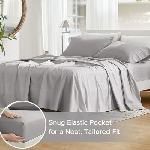 Comfort Spaces 100% Cotton Sheet Set Breathable, Lightweight, Soft with 14" Elastic Pocket Fits up to 16" Mattress, All Season Cozy Bedding, Matching Pillow Case, King Grey 4 Piece