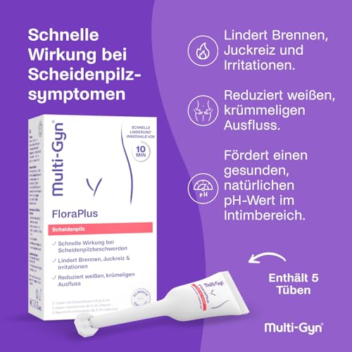 Multi-Gyn FloraPlus Intimcreme - Behandelt Symptome von Scheidenpilz - Sofortige Linderung von Juckreiz, Reizungen & Reduzierung von Ausfluss - vaginale Infektionen - mit Prebiotika - 5 x 5ml
