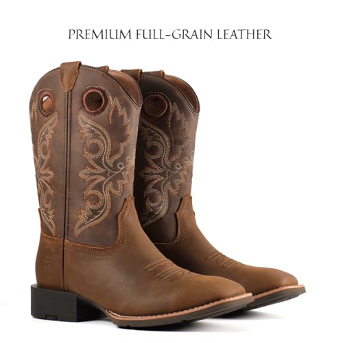 Image of SUREWAY Western Boots For Men - Mens Square Toe Cowboy Boot, Oil /Slip Resistant, Durable Fashionable Classic Pull on 10 Inch Mid-Calf Wellington Boots