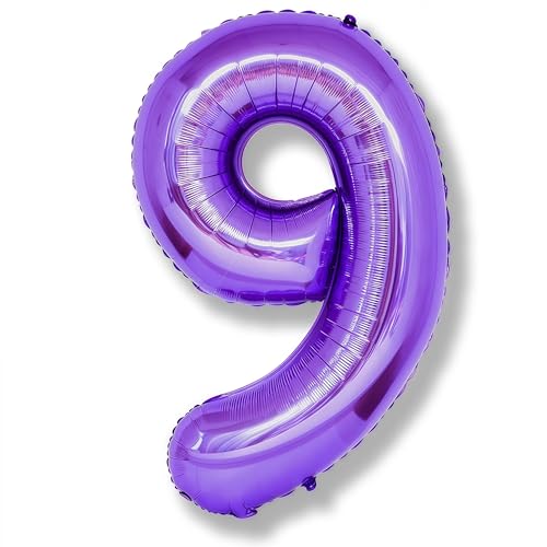 Image of 40 Inch Purple Number Balloons, Giant Self Inflating Foil 9 Years Old Birthday Number Balloon for Girls, 9 Balloon Mylar Helium for Kids 9th Birthday Party Decor Women Anniversary Decoration Supplies