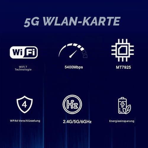 MT7925 Netzwerkkarte 5400 Mbit/s 2,4 GHz, 5 GHz, 6 GHz Tri-Band, Bluetooth 5.4, MU-MIMO-Unterstützung, PCIEx1-WLAN-Adapter