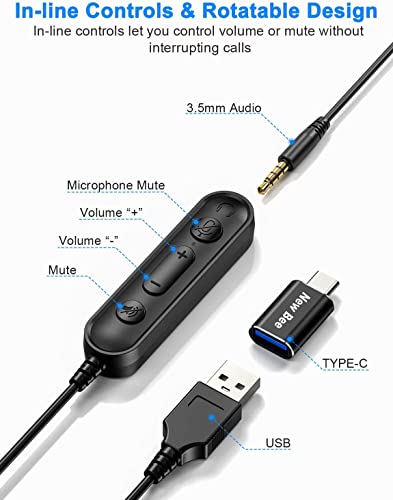 New Bee Usb Headset With Microphone For Pc Computer Headset, Single Ear Headset Noise Cancelling Mic, Call Center Wired Headset With 3.5Mm/Usb/Type C For Skype Zoom Tablet Laptop (Black) #TOP5