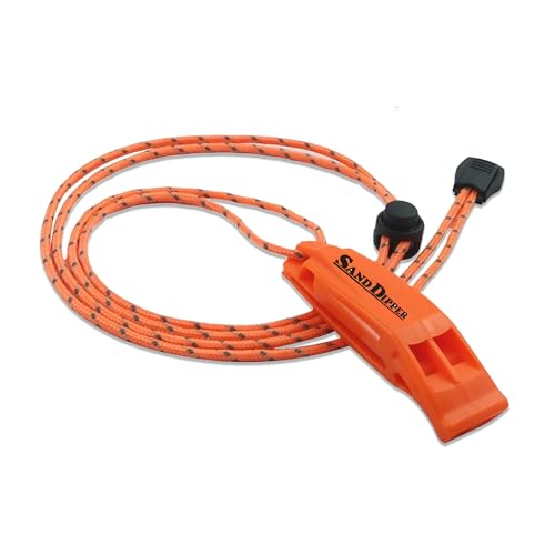 Sand Dipper Loud Signal Whistle, Orange, Waterproof Pealess Design with Reflective Adjustable Lanyard, Double Sound Chamber, ABS Plastic, for Beach, Water Sports, Kayak, Boat, Hiking