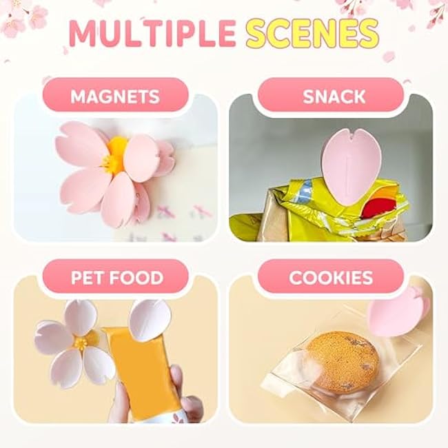 Cherry Blossom Magnetic Bag Clips ¨C Decorative Grip Stick Clips for Kitchen or Home Use