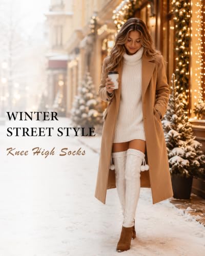 Image of Pcavin Thigh High Socks for Women, Long Cable Knit Over Knee Boot Stockings