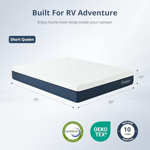 Image of Dyonery RV Mattress Short Queen 10 Inch Gel Memory Foam Mattress in a Box, Cooling Sleep & Pressure Relief, Fiberglass Free, CertiPUR-US Certified Foam, Medium Support