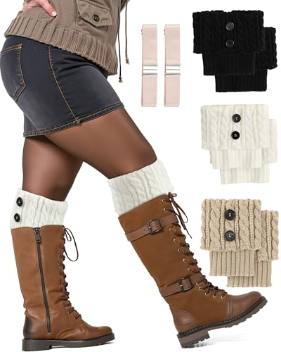 Coume 3 Pairs Women's Extra Wide Calf Boot Cuffs Plus Size Boot Toppers for Women Leg Warmer Socks Gift for Christmas Winter