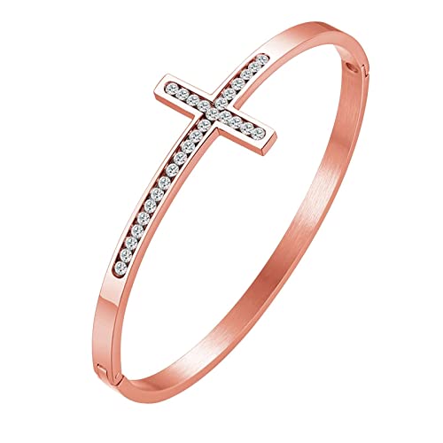 Aotiwe Pulsera de Mujer Acero Inoxidable, Pulsera de Oro Rosa Pulsera Cruz Joyas de Mujer Conjunto