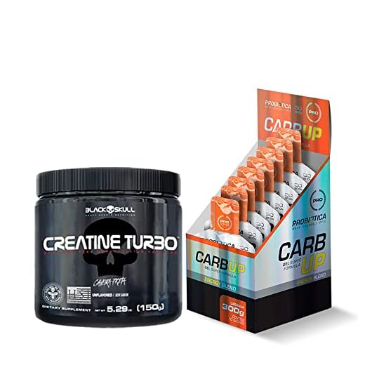 Creatina Turbo 150g - Black Skull + Carb Up Super Formula 10 Sachês Laranja - Probiótica