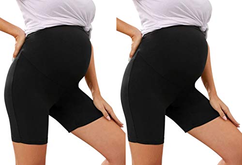 Maternity Leggings Over The Belly Activewear Gym Clothes Stretch Nursing Clothes (One Size Fits All (Maternity), 2 Pack Black Shorts)