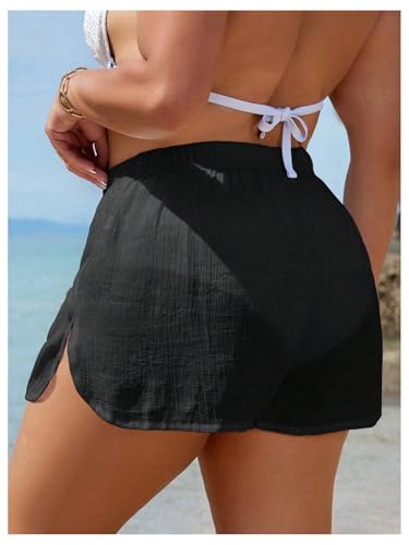 Floerns Women's Plus Size Cover Up Shorts Elastic High Waist Split Beach Shorts3