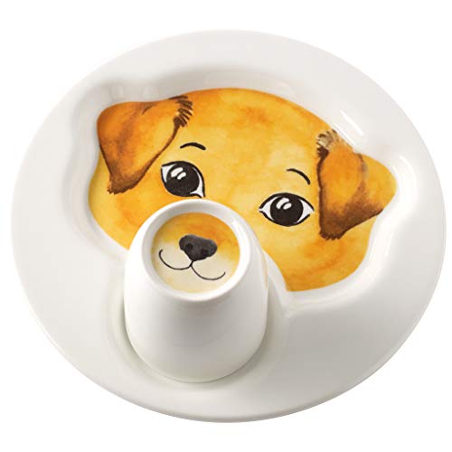 Villeroy & Boch Animal Friends Juego de Mesa Infantil con Motivos de Perro, 2 Piezas, Porcelana Premium, Blanco/Marrón