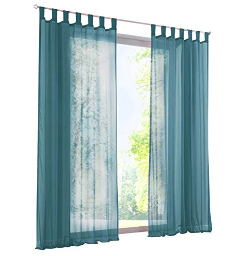 BAILEY JO 1Pièce Rideau Voilage LxH/140x225cm Couleur Uni Bleu Rideaux à Pattes Décoration de Fenêtre Chambre / Salon / Balcon