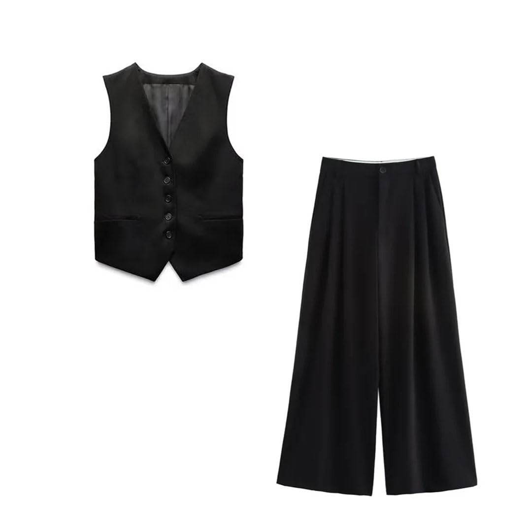Ensemble de pantalons à double pli sans manches pour femme