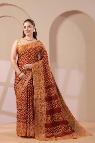 Image of TAMAIRA FASHION Mulmul Pure Cotton Saree For Woman Batik Printed |Office Wear Daily Wear Sarees For Women Without Blouse Piece(Available in 10 Colours)