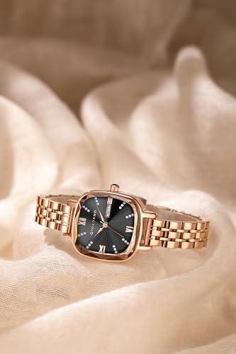 Image of Giordano Elegant Square Rose Gold Watch for Women - Crystal & Roman Hour Markers, Day-Date Display, Stainless Steel Strap