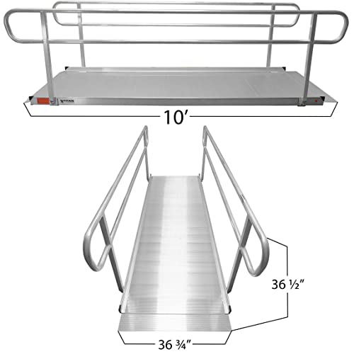 Titan Ramps Aluminum Wheelchair Entry Ramp and Handrails 10 ft. Solid Surface Scooter Access