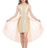 GRACE KARIN Tween Girls Sequin Formal Dress Birthday Party Pageant Sparkle Fancy Wedding Guest Fashion Dresses Size 10 Gold
