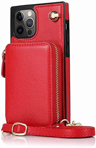 Coque antichoc iPhone 14 Pro Max avec porte-cartes et dragonne rouge