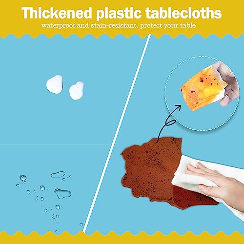 Image of tujol Light Blue 6 Pack Plastic Table Cloth 54 inch x 108 inch, Disposable Tablecloths Rectangle Table Cover, Plastic Tablecloths for Parties