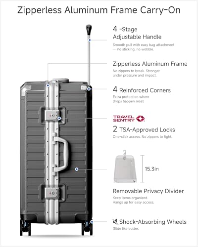 Image of Checked Luggage with Spinner Wheels, 8010S Aluminum Frame Zipperless Polycarbonate Hard Shell Suitcase (ZX-Core, Charcoal Metallic, 24 Inch)