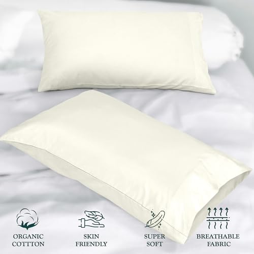 Image of ROYALE LINENS 300 Thread Count 100% Long Staple Combed Cotton Pillowcases Set of 2 - Ultra Soft - Queen Bed Pillow Cover - 20 inchx30 inch - Breathable, Cool & Crisp Percale White Pillow Cases (Queen, Ivory)