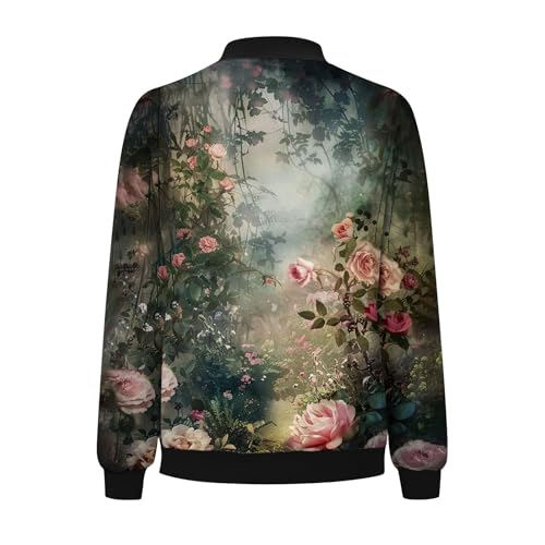 Zip Up Fall Jacket Women Stars Pattern Full Zip Up Bomber Jacket Lightweight Casual Windbreaker Fall Outwear Trendy4