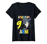donna adesso ho 9 anni narvalo animali marini compleanno maglietta con collo a v