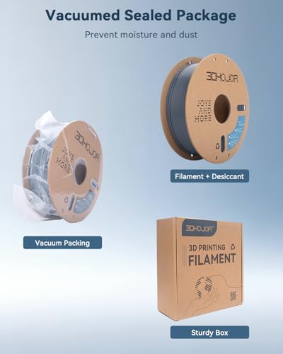 Image of 3DHoJor PLA Filament 1.75mm Grey,3D Printing Filament,1kg Cardboard Spool (2.2lbs), Fit Most FDM 3D Printer,Dimensional Accuracy + /- 0.03 mm,Odor Free, Clog Free, No Brittle Filaments