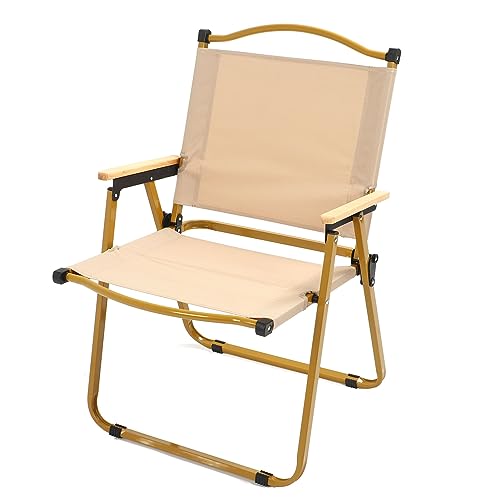 Eujgoov Silla Plegable Plegable de Tamaño Medio Portátil, Silla de Campamento para Acampar, Pesca, Deportes de Playa, Plegables y Ligeros, Asiento Acolchado, Tela de Oxford, Caqui