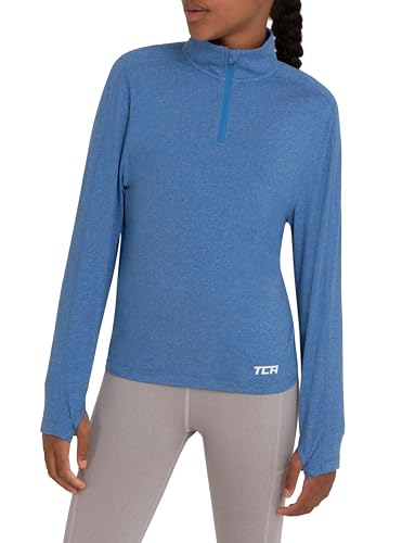TCA Camiseta Manga Larga Lightweight Fusion Quickdry de Running con Media Cremallera para Niñas - Azul, 10-12 años
