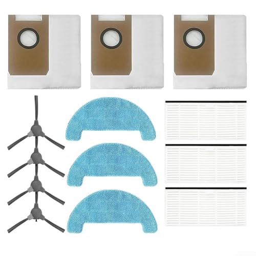 Replacement Parts Kit for Loorow AT800 Robot Vacuum,Includes 4 Side Brushes, 3 HEPA Filters, 3 Mop Pads, and 3 Dust Bags,Compatible with Loorow AT800 3-in-1 Vacuum Cleaner