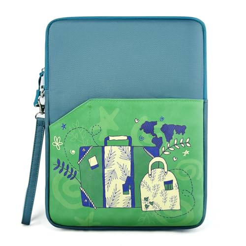 Image of MOCA Universal 7-8 Inch Tablet Sleeve Case, Polyester Protective Cover with Zipper and Wrist Strap, Compatible with Kindle, iPad mini, Samsung, Lenovo Tablets (Travel Icon, 7-8 inch)