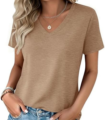 Zeagoo Women's Short Sleeve V-Neck T-Shirt — Z-khaki